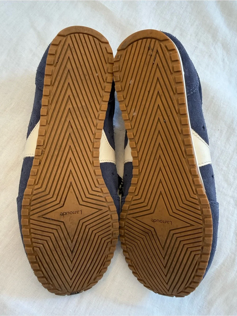 Larroude Stella Sneaker In Navy Suede and Ivory Leather